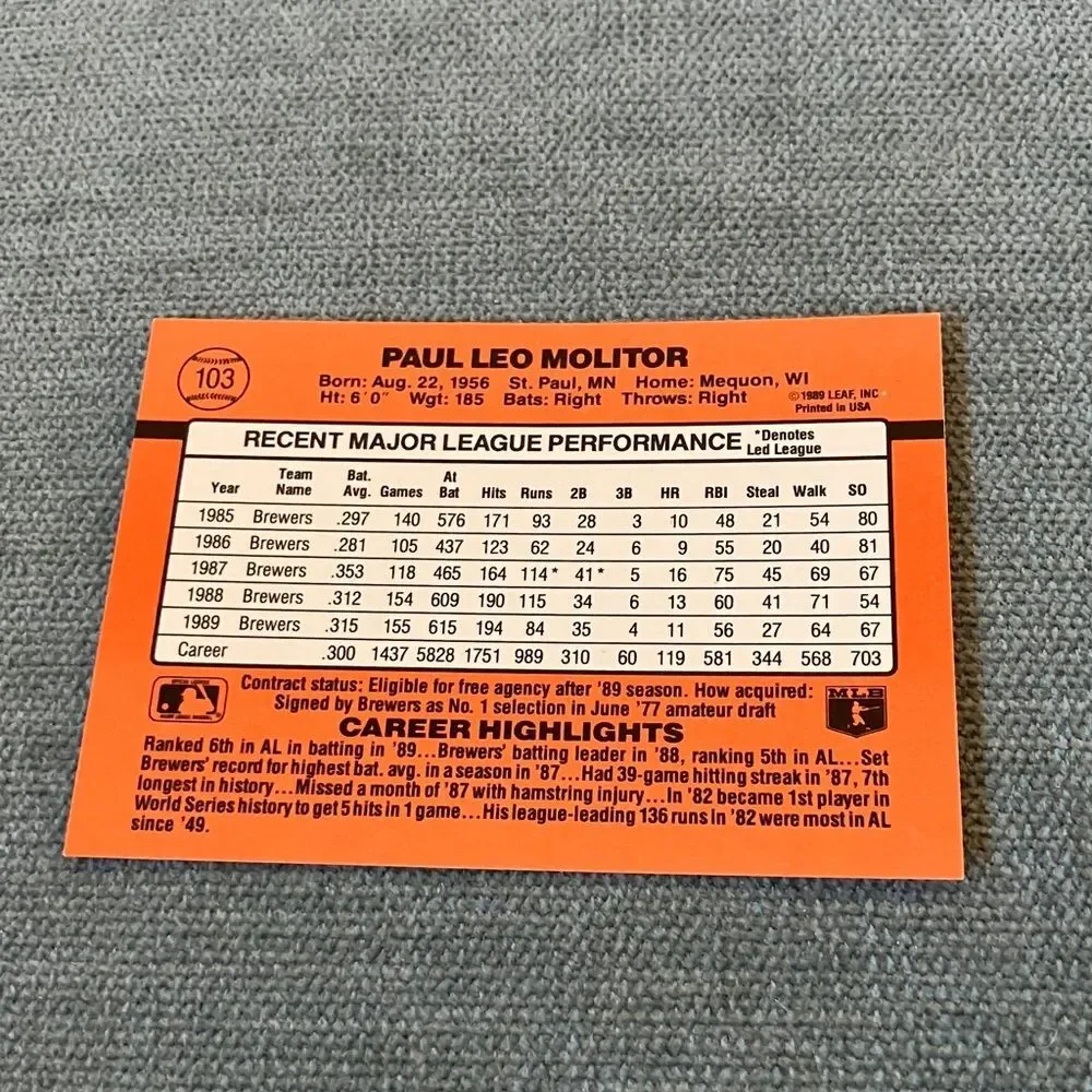 1990 Donruss Milwaukee Brewers Baseball Card Trading Card